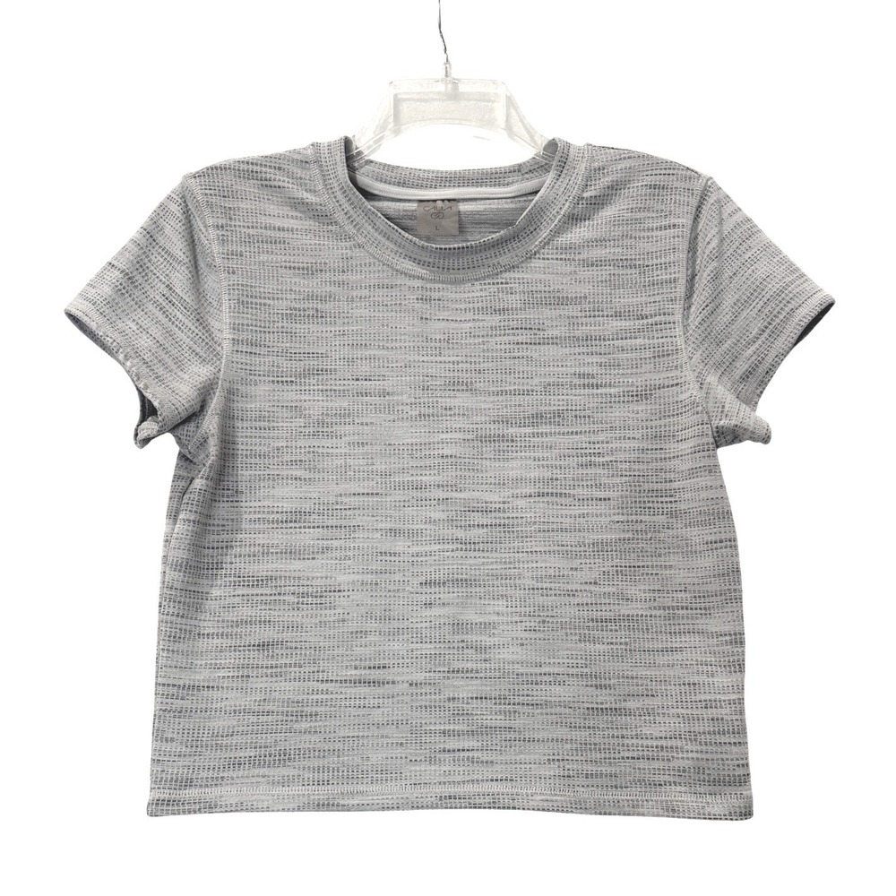 CALIA by Carrie Underwood Gray Space Dye Short Sleeve Crop Activewear Top Large